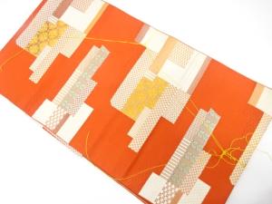 未使用品　花に古典柄織り出し　名古屋帯